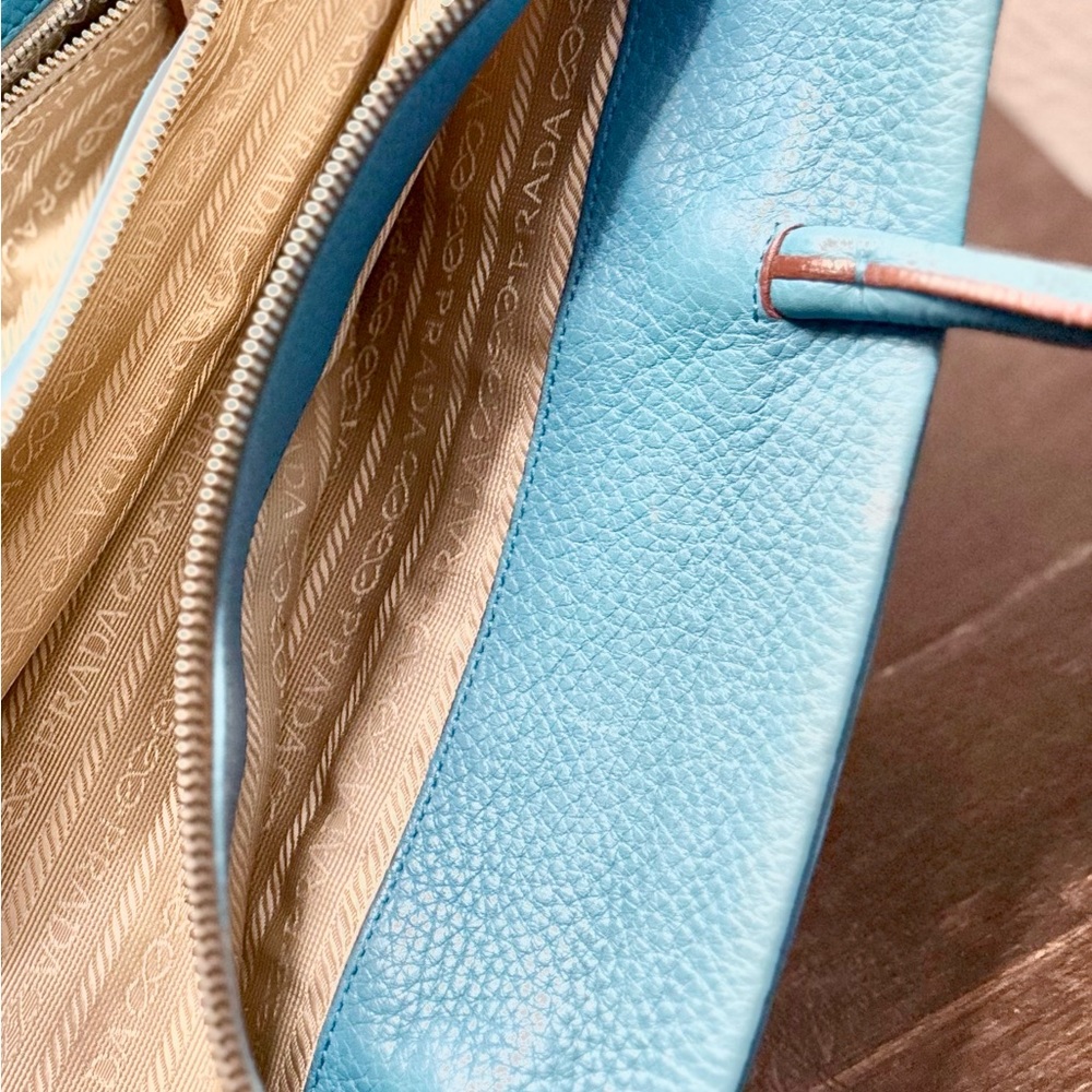 Prada Vitello Daino Triple Pocket Shopper Tote -  
Cosmic blue pebbled leather - Picture 9 of 16